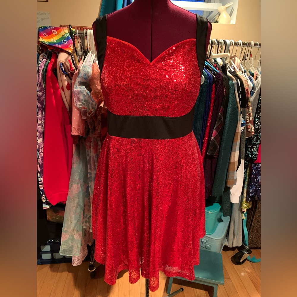 Color block red & black sequin dress